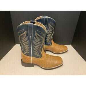 New! Mens Ariat Reckoning Brown Smooth Ostrich Leather Cowboy Boots. Size 11EE.